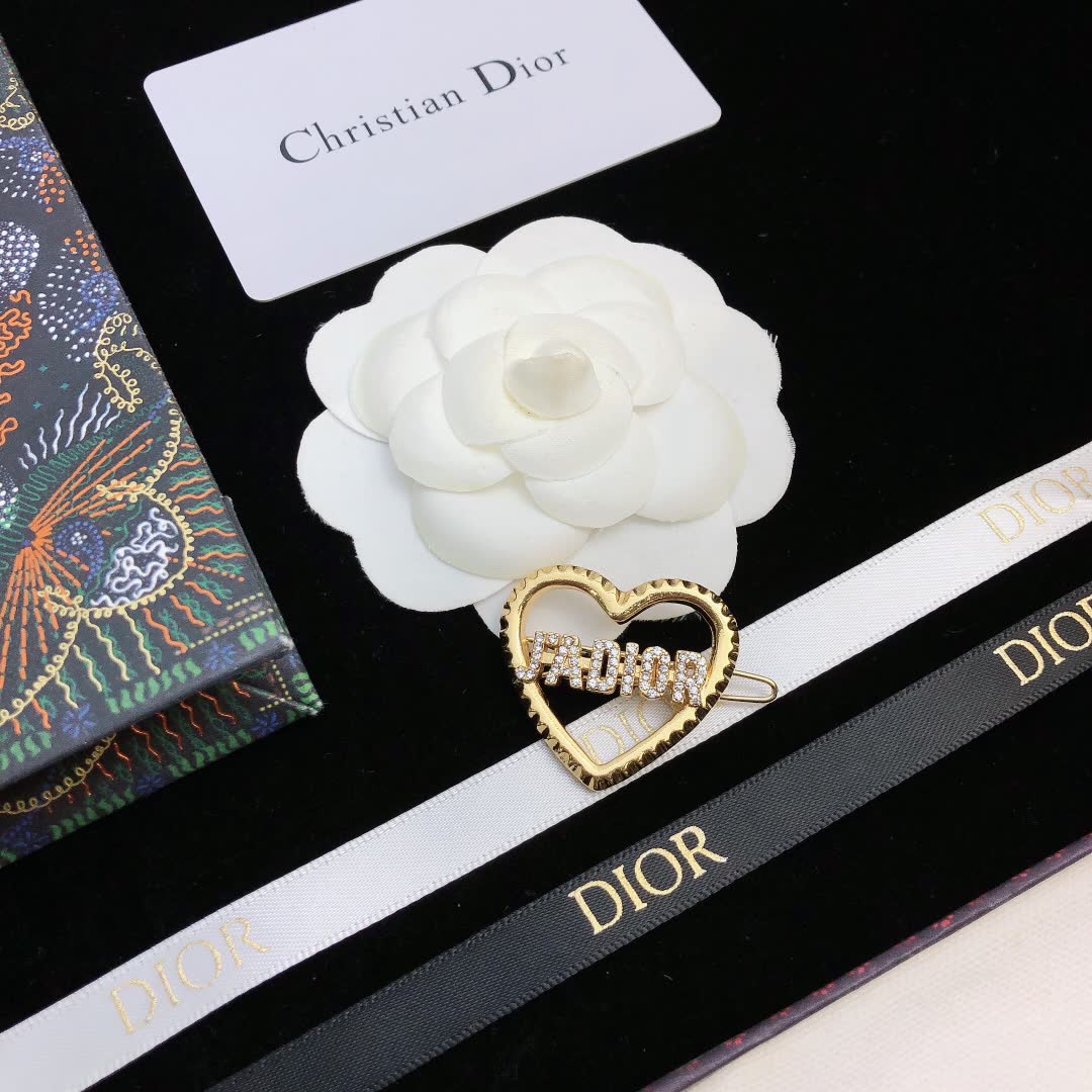 Dior Gold Heart Hair Clip with Crystals